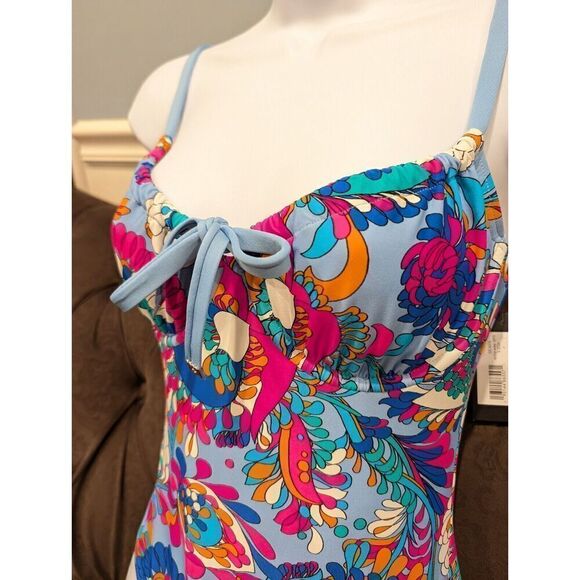 KATE SPADE Cinch Tie Front Soft Underwire Cups Swimsuit SPRING WATER/BLUE S $144 - Picture 4 of 16